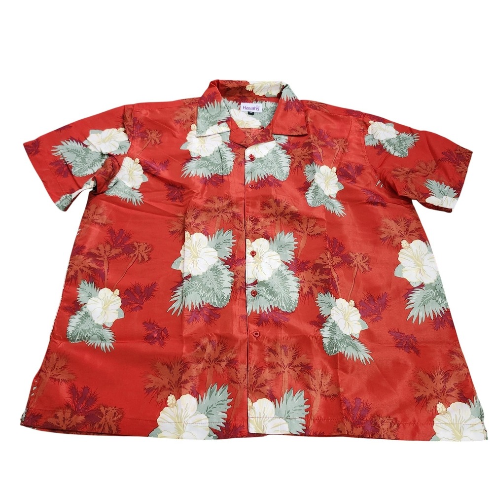 Harrah's Shirt Mens 2XL Red Floral Short Sleeve Button Hawaiian Casual Tropical